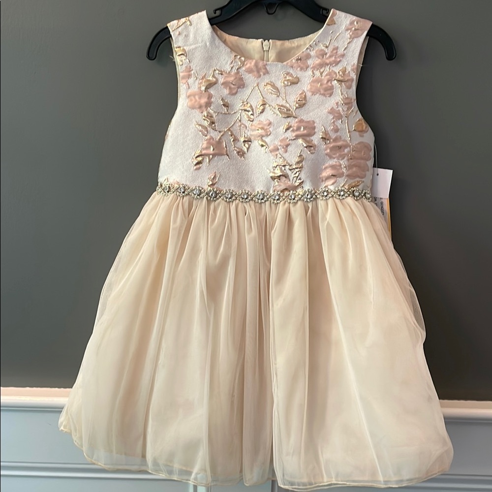 Elegant Cream and Pink Floral Kids Dress